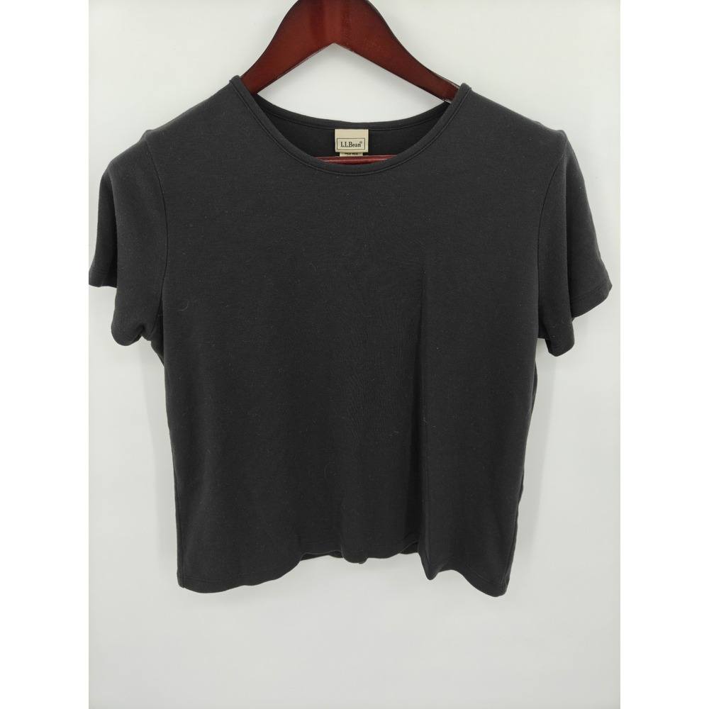 LL Bean Womens Black Supima Cotton Short Sleeve Crewneck T-Shirt Size M O VH11